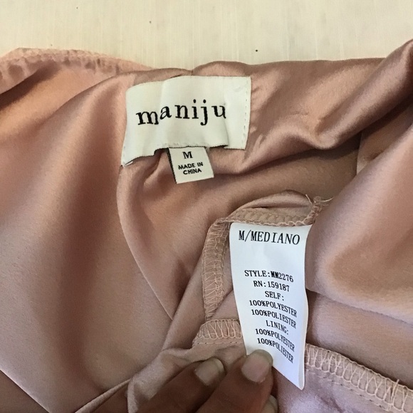 MANIJU WOMEN ELEGANT BLUSH PINK STATIN SPAGETTI RUCHING MAXI EVENT DRESS SZ M - Picture 12 of 12